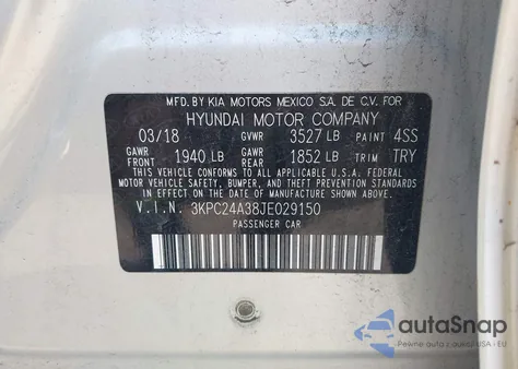 2018 Hyundai Accent Se z USA, uszkodzony, nr VIN 3KPC24A38JE029150